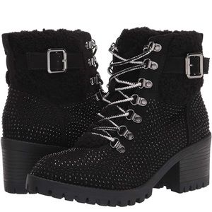Madden Girl Women's Hayess Fashion Boot In Black Silver Bling